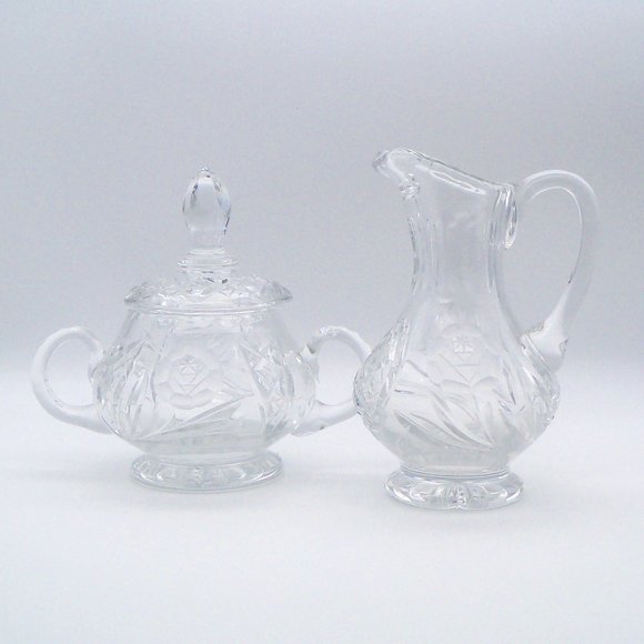 Unknown Other - Vintage Lead Crystal Rose Medalian Sugar and Creamer